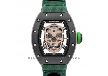 RM 052-01 Tourbillon Gold Skull in PVD on Green Nylon Strap