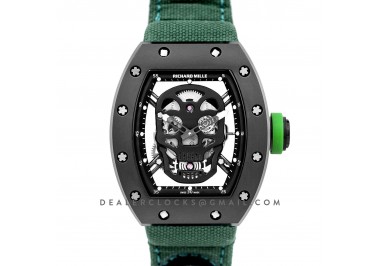 RM 052-01 Tourbillon Black Skull in PVD on Green Nylon Strap