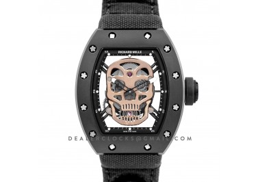 RM 052-01 Tourbillon Gold Skull in PVD on Black Nylon Strap