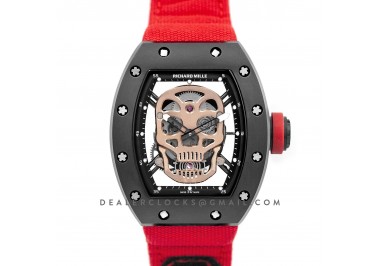 RM 052-01 Tourbillon Gold Skull in PVD on Red Nylon Strap