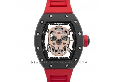 RM 052-01 Tourbillon Gold Skull in PVD on Red Rubber Strap