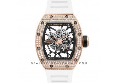 RM 035-02 Black Toro Americas in Rose Gold with Diamond Bezel on White Rubber Strap