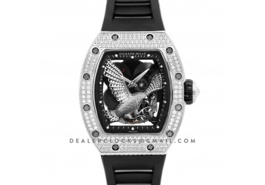 RM 057-02 Tourbillon “The Falcon” in White Gold with Diamond Bezel on Black Rubber Strap