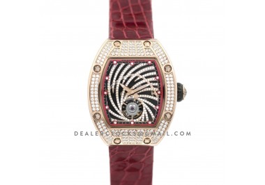 RM 051-02 Tourbillon Diamond Twister in Rose Gold on Red Strap