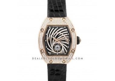 RM 051-02 Tourbillon Diamond Twister in Rose Gold on Black Strap