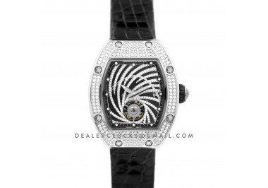 RM 051-02 Tourbillon Diamond Twister in White Gold on Black Strap