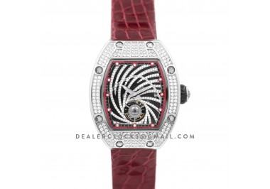 RM 051-02 Tourbillon Diamond Twister in White Gold on Red Strap