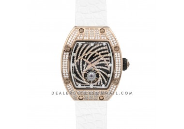 RM 051-02 Tourbillon Diamond Twister in Rose Gold on White Strap