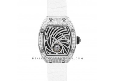 RM 051-02 Tourbillon Diamond Twister in White Gold on White Strap