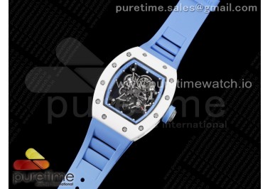 RM055 White Ceramic KVF Best Edition Skeleton Dial Blue on Blue Rubber Strap MIYOTA8215 V3