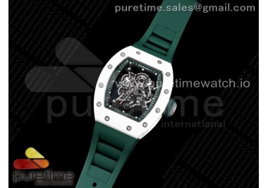 RM055 White Ceramic KVF Best Edition Skeleton Dial Green on Green Rubber Strap MIYOTA8215 V3