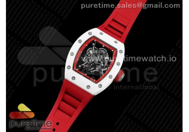 RM055 White Ceramic KVF Best Edition Skeleton Dial Red on Red Rubber Strap MIYOTA8215 V3