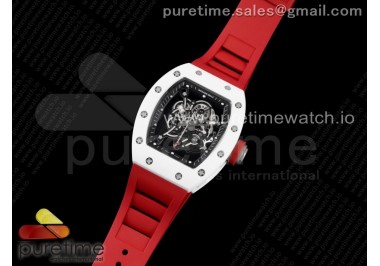 RM055 White Ceramic KVF Best Edition Skeleton Dial Black on Red Rubber Strap MIYOTA8215 V3