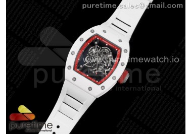 RM055 White Ceramic KVF Best Edition Skeleton Dial Red on White Rubber Strap MIYOTA8215 V3