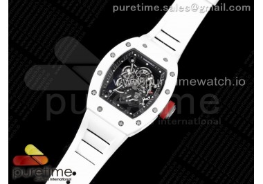 RM055 White Ceramic KVF Best Edition Skeleton Dial Black on White Rubber Strap MIYOTA8215 V3