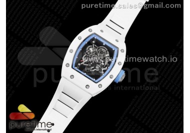 RM055 White Ceramic KVF Best Edition Skeleton Dial Blue on White Rubber Strap MIYOTA8215 V3