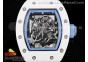 RM055 White Ceramic KVF Best Edition Skeleton Dial Blue on White Rubber Strap MIYOTA8215 V3