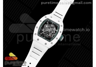 RM055 White Ceramic KVF Best Edition Skeleton Dial Green on White Rubber Strap MIYOTA8215 V3