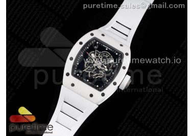 RM055 Ti White Ceramic ZF 1:1 Best Edition Skeleton Dial on White Rubber Strap NH05A