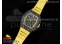 RM011 NTPT Carbon Chrono KVF 1:1 Best Edition Crystal Skeleton Dial Yellow Inner Bezel on Yellow Rubber Strap A7750