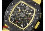 RM011 NTPT Carbon Chrono KVF 1:1 Best Edition Crystal Skeleton Dial Yellow Inner Bezel on Yellow Rubber Strap A7750