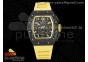 RM011 NTPT Carbon Chrono KVF 1:1 Best Edition Crystal Skeleton Dial Yellow Inner Bezel on Yellow Rubber Strap A7750