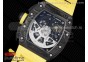 RM011 NTPT Carbon Chrono KVF 1:1 Best Edition Crystal Skeleton Dial Yellow Inner Bezel on Yellow Rubber Strap A7750