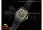 RM011 NTPT Carbon Chrono KVF 1:1 Best Edition Crystal Skeleton Dial Yellow Inner Bezel on Black Rubber Strap A7750