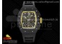 RM011 NTPT Carbon Chrono KVF 1:1 Best Edition Crystal Skeleton Dial Yellow Inner Bezel on Black Rubber Strap A7750