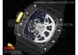 RM011 NTPT Carbon Chrono KVF 1:1 Best Edition Crystal Skeleton Dial Yellow Inner Bezel on Black Rubber Strap A7750