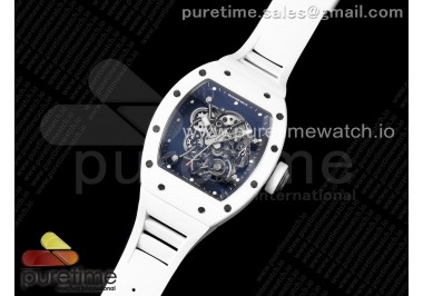 RM055 White Ceramic BBR Best Edition Skeleton Dial on White Rubber Strap Clone RMUL2 V2