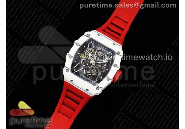 RM035 White Carbon SONIC Best Edition Skeleton Dial on Red Rubber Strap Clone RMUL2