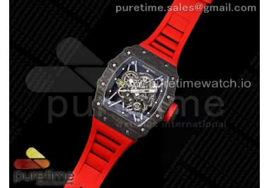 RM035 Black Carbon SONIC Best Edition Skeleton Dial on Red Rubber Strap Clone RMUL2