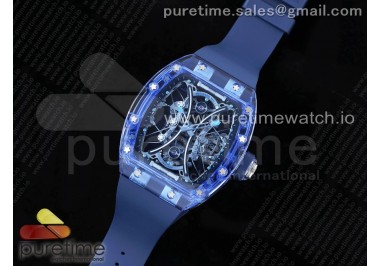 RM53-02 Blue Transparent Tourbillon RMF Best Edition Skeleton Dial on Blue Rubber Strap