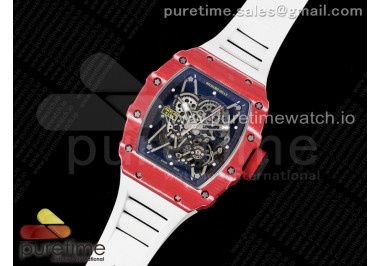 RM035 Red Carbon T+F Best Edition Skeleton Dial on White Rubber Strap Clone RMUL2