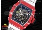 RM035 Red Carbon T+F Best Edition Skeleton Dial on White Rubber Strap Clone RMUL2