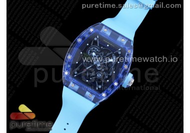 RM035 Blue Transparent RMF Best Edition Skeleton Dial on Blue Rubber Strap Clone RMUL2