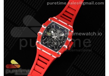 RM035 Red Carbon SONIC Best Edition Skeleton Dial on Red Rubber Strap Clone RMUL2