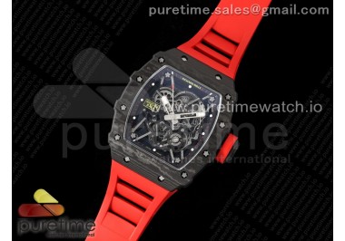 RM035 Black Carbon SONIC Best Edition Skeleton Dial on Red Rubber Strap Clone RMUL2